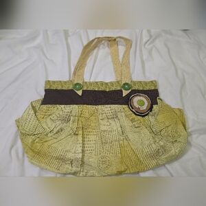 Tan and Brown Handmade Tote Bag with Button Detail